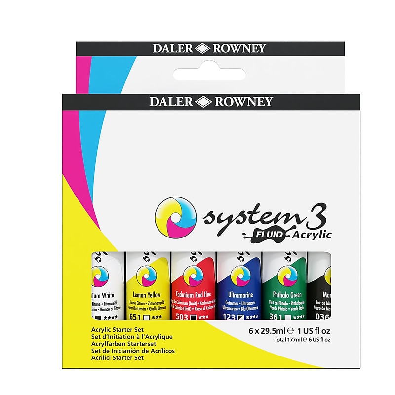 Daler-Rowney System3 Fluid Acrylic Paint, Assorted Colors, 29.5ml, 6/Set (DRWD139029100) image 1