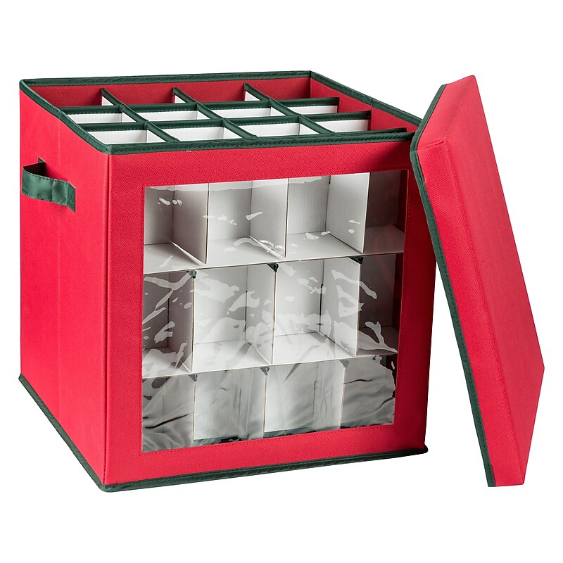 Honey-Can-Do 48-Cube Ornament Storage Box with Lid, Red/Green (SFT-08360) image 1