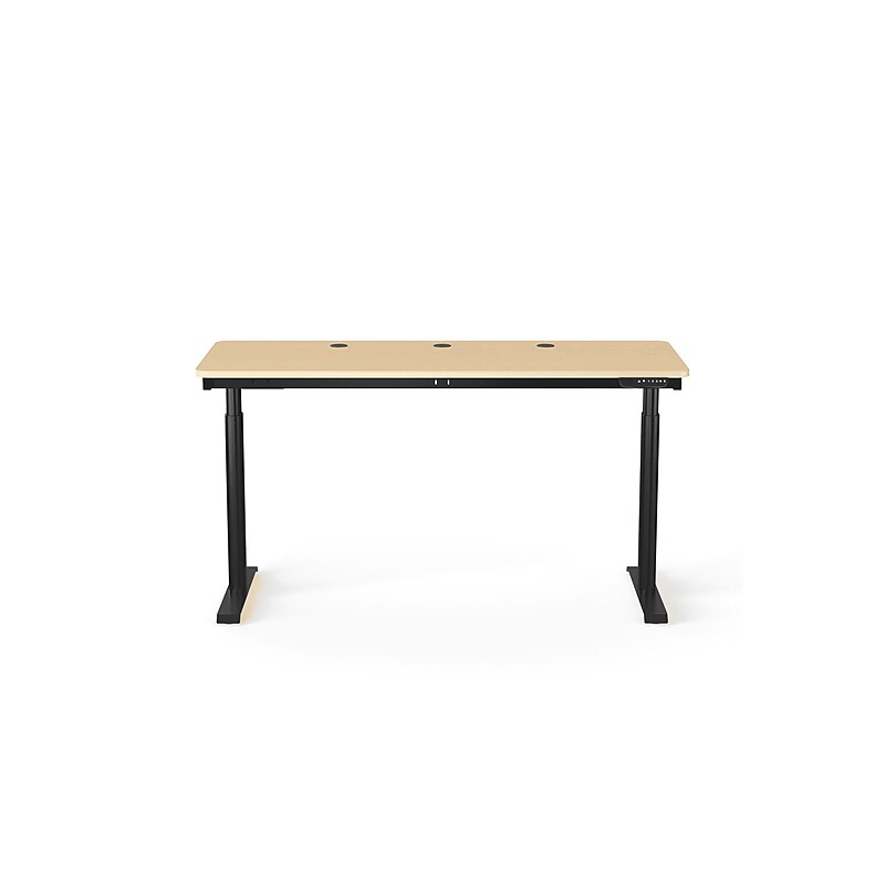 VersaDesk PowerLift 60"W Electric Rectangular Adjustable Standing Desk, Maple/Black (PLSDR6024-BM-APP) image 1