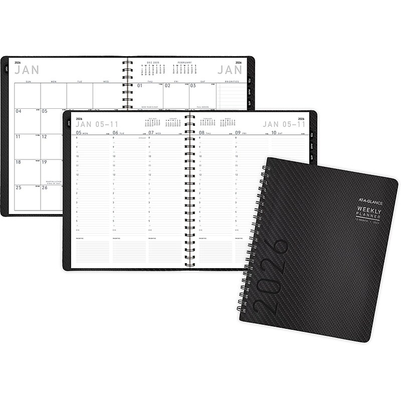 2026 AT-A-GLANCE Contemporary 8.25" x 11" Weekly & Monthly Planner, Faux Leather Cover, Charcoal (70-950X-45-26) image 1