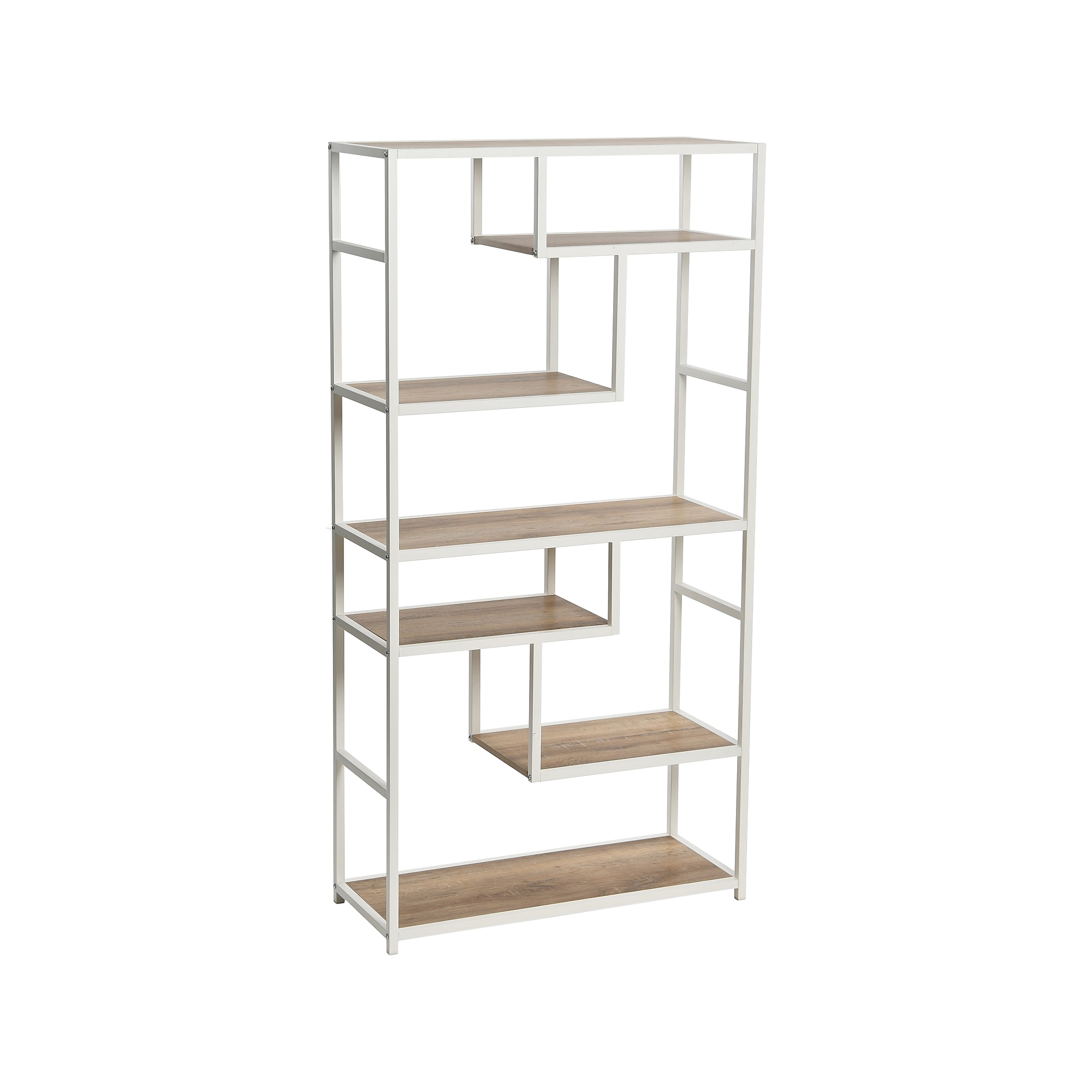 Household Essentials Jamestown 65″ 6-Shelf Bookcase, Coastal Oak/White Laminate/Steel (8220-1) Sansujyuku sansujyuku.com
