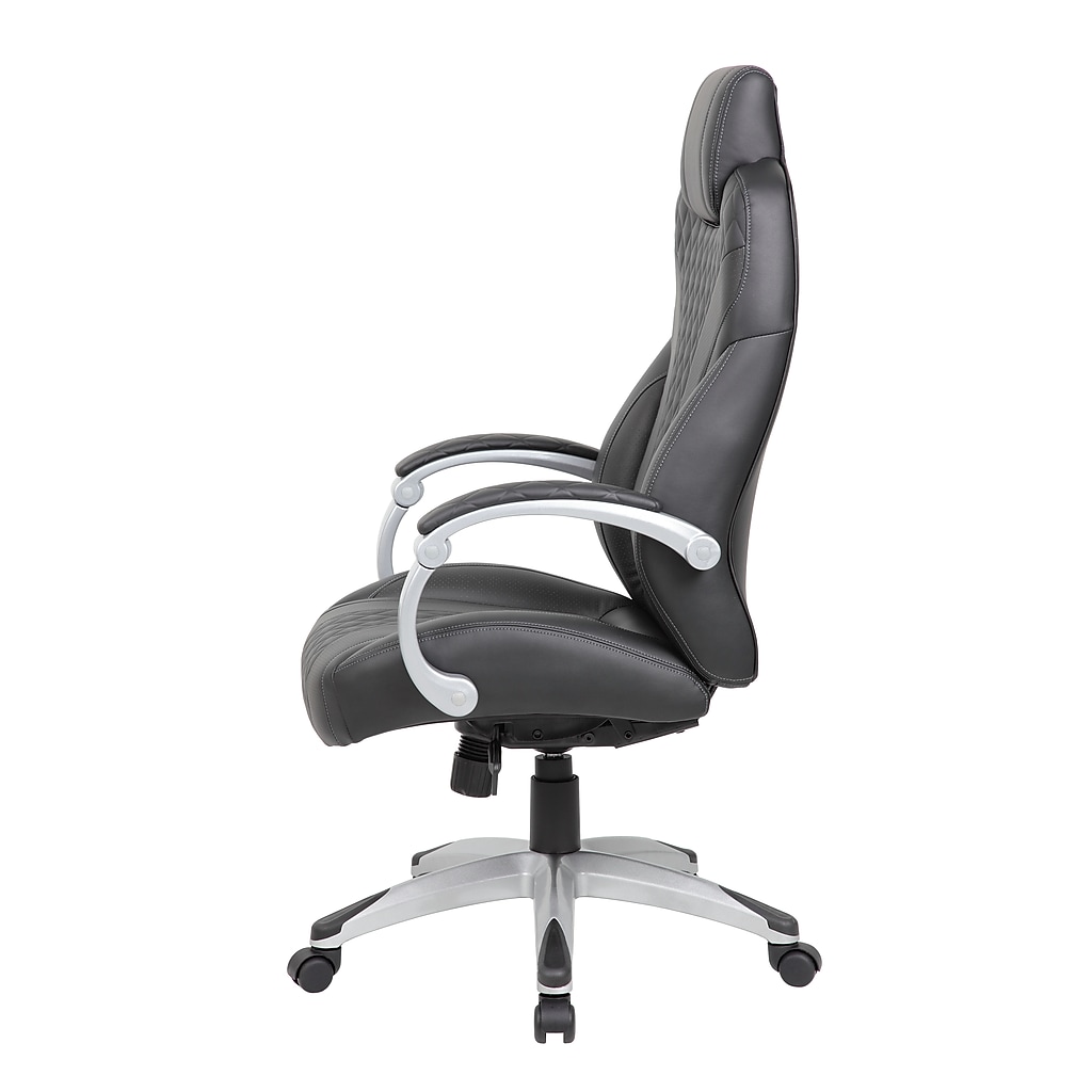 Right-side view of Boss ergonomic vinyl swivel executive chair in black