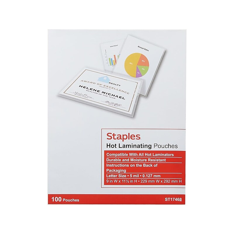 Staples Thermal Laminating Pouch, Letter Size, 5 Mil, 100/Pack, 4 Packs/Carton (5204003/5204009) image 1