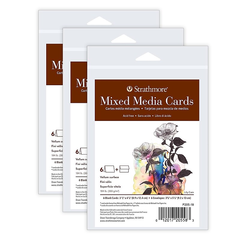 Strathmore 400 Series Mixed Media Cards & Envelopes, 4.875" x 3.5", White, 6/Pack, 3 Packs/Bundle (STTP20518-3) image 1