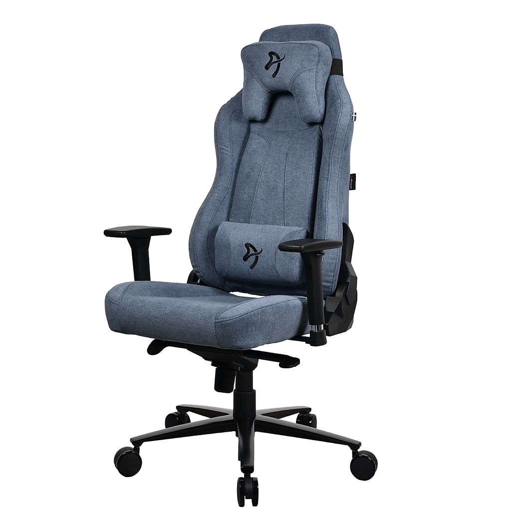 Side/front angle of Arozzi Vernazza blue gaming chair