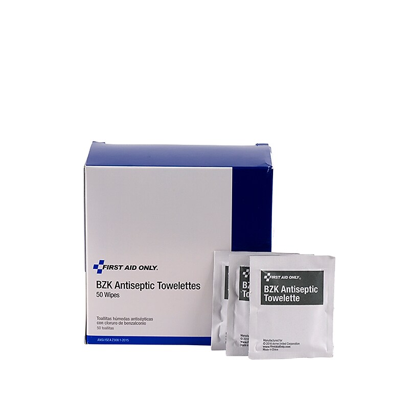 First Aid Only 0.13% Benzalkonium Chloride Antiseptic Towelettes, 50/Box (H307) image 1