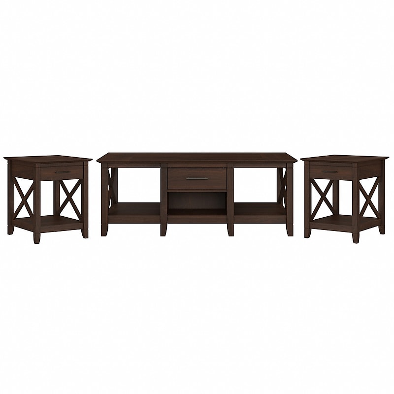 Bush Furniture Key West 47" x 24" Coffee Table with Set of 2 End Tables, Bing Cherry (KWS023BC) image 1