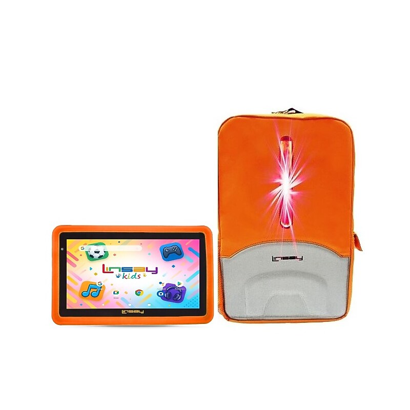 Linsay 7" Octa Core Tablet, WiFi, 128GB SSD, Android 15, Bundled with Kids Defender Case & Orange LED Backpack image 1