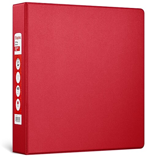 Staples 2" 3-Ring Non-View Binder, D-Ring, Red (55366/26305)