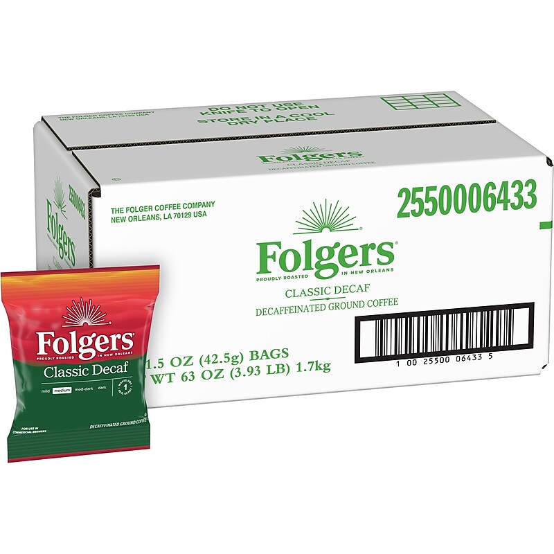 Folgers Classic Roast Decaf Coffee Fraction Pack, Medium Roast, 1.5 oz., 42/Carton (PRO20007) image 1