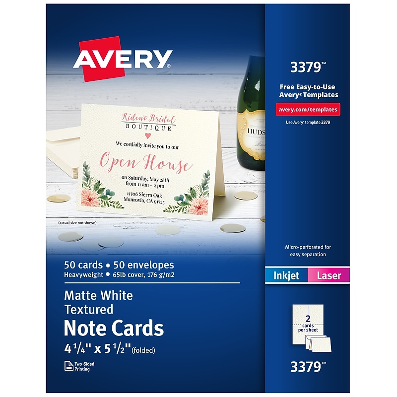 Avery Textured Genral Use Note Cards, White, 50/Pack (03379) image 1