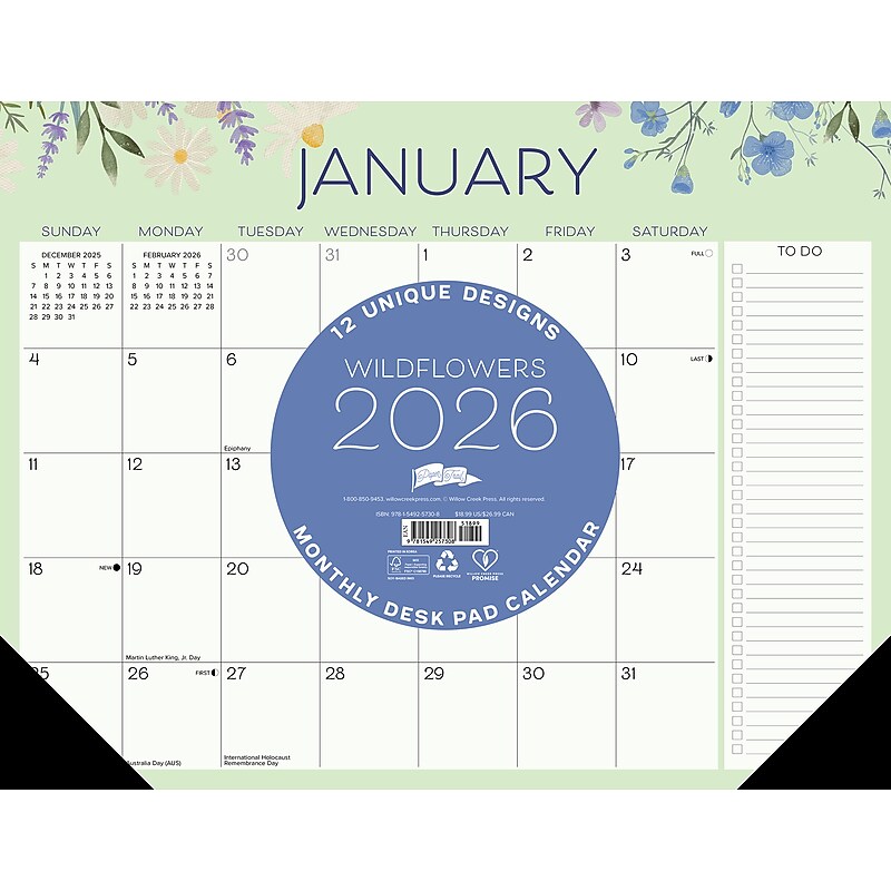 2026 Willow Creek Wildflowers 22" x 17" Monthly Desk Pad Calendar (57308) image 1