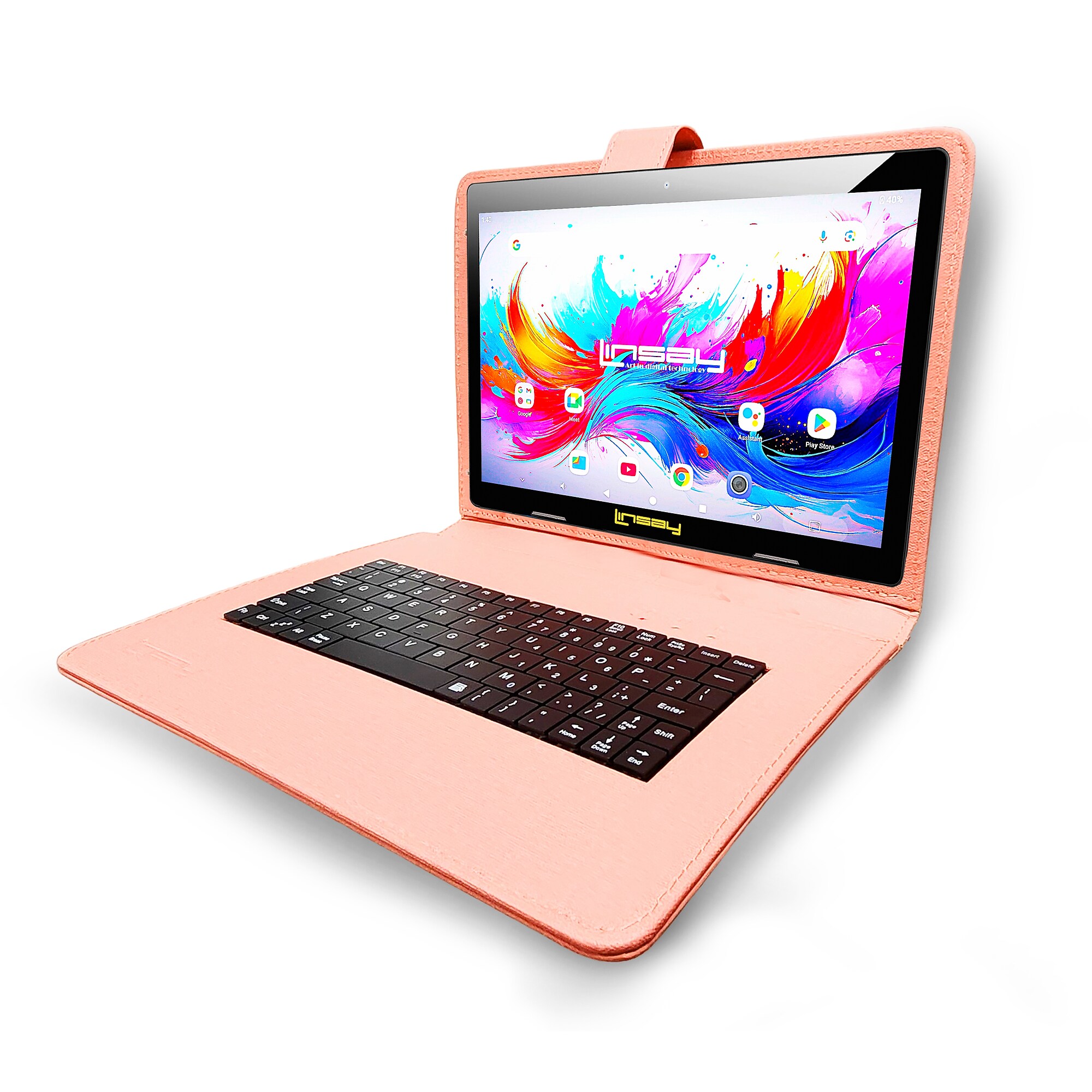Linsay F10 Series 10.1″ Tablet, Wi-Fi, Octa Core, 256GB eMMC, Android 15, with Pink Cloth Keyboard Case, Backpack, & Stylus Pen Sansujyuku sansujyuku.com