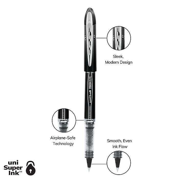 uni-ball Vision Elite – Bolígrafos de punta redonda gruesa 132 de pulgada color negro 3 unidades