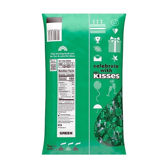 HERSHEY'S KISSES Milk Chocolate Candy Bulk Bag, Green Foils
