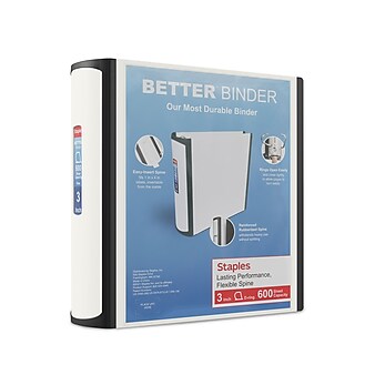 Staples Heavy Duty 3" 3-Ring Better Binder, D-Ring, White (15125-CC)