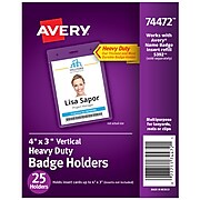 Avery Lanyard ID Badge Holders, Clear, 25/Pack (74472)