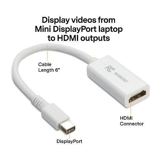NXT Technologies 0.5' Mini DisplayPort/HDMI Audio/Video Adapter, White