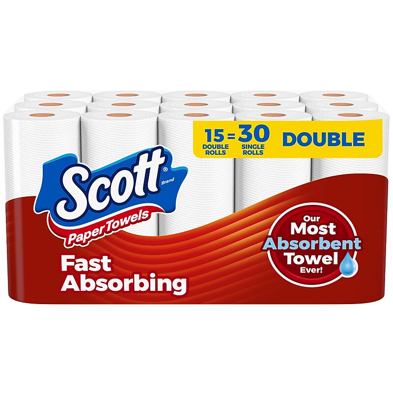 Scott Choose-A-Sheet Kitchen Roll Paper Towels, 1-ply, 102 Sheets/Roll, 15 Rolls/Pack (36371/55417) image 1