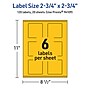 Avery Laser/Inkjet Square Multipurpose Labels, 2.75" x 2.75", Bright Yellow, 120/Pack (94109)~#|#~0FE09EAB-0EE2-4F3B-BA820F783E7FCE41_sc7