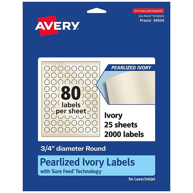 Avery Laser/Inkjet Round Multipurpose Labels, 0.75" Dia., Ivory, 2,000 Labels/Pack (94504) image 1