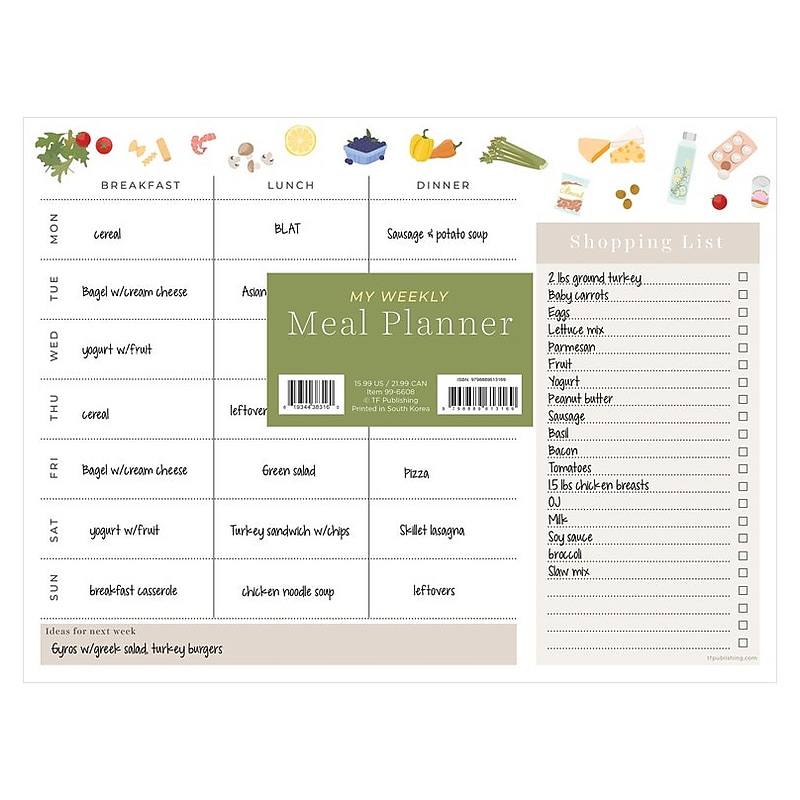 TF Publishing Meal and Grocery Planning 12" x 9" Undated Nutrition Planner, Paperboard Cover, Multicolored (99-6608) image 1