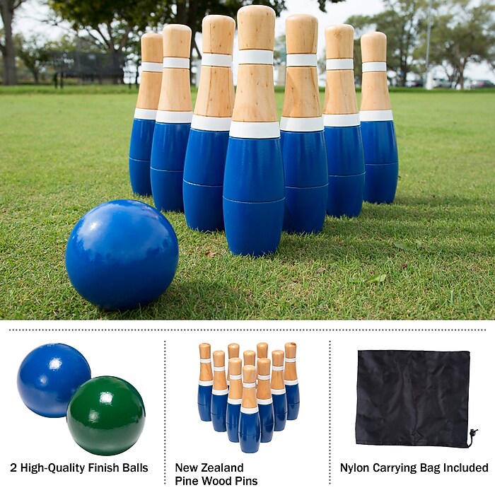 Hey! Play! Indoor/Outdoor Wooden Bowling Set, Multicolored