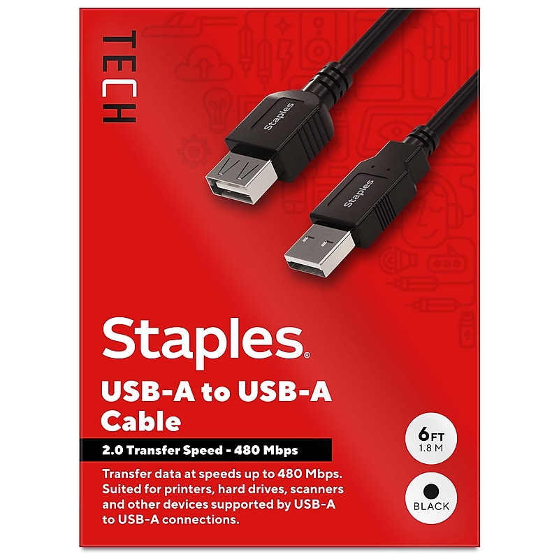 Staples TECH 6 ft. USB-A to USB-A Cable, Male to Male, Black (ST62439) image 1