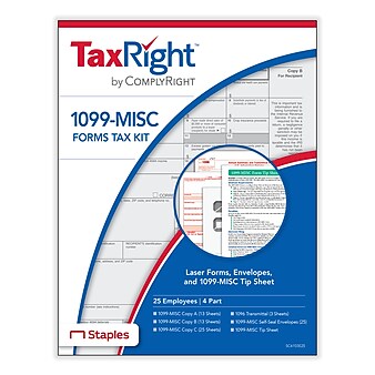 TaxRight 2022 1099-MISC 4-Part Laser Tax Form Kit with Envelopes, 25/Pack (SC6103E25)