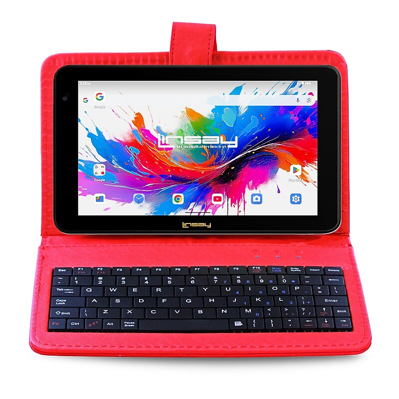 Linsay 7" Octa Core Tablet, WiFi, 128GB SSD, Android 15, Bundled with Red Keyboard Case (F7UXD128KEYRED) image 1
