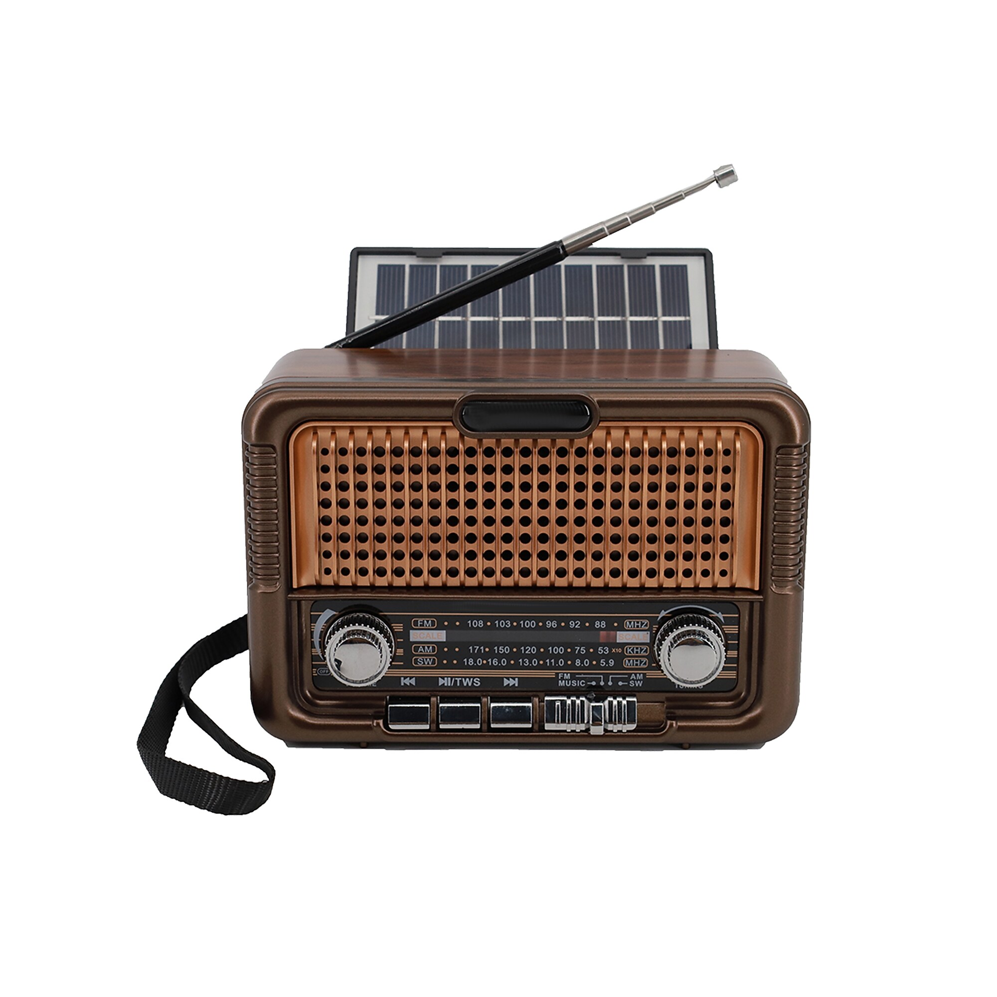 QFX True Wireless Retro-Style Portable Bluetooth AM/FM/Shortwave Radio with Solar Panel, Brown (R-50) Sansujyuku sansujyuku.com