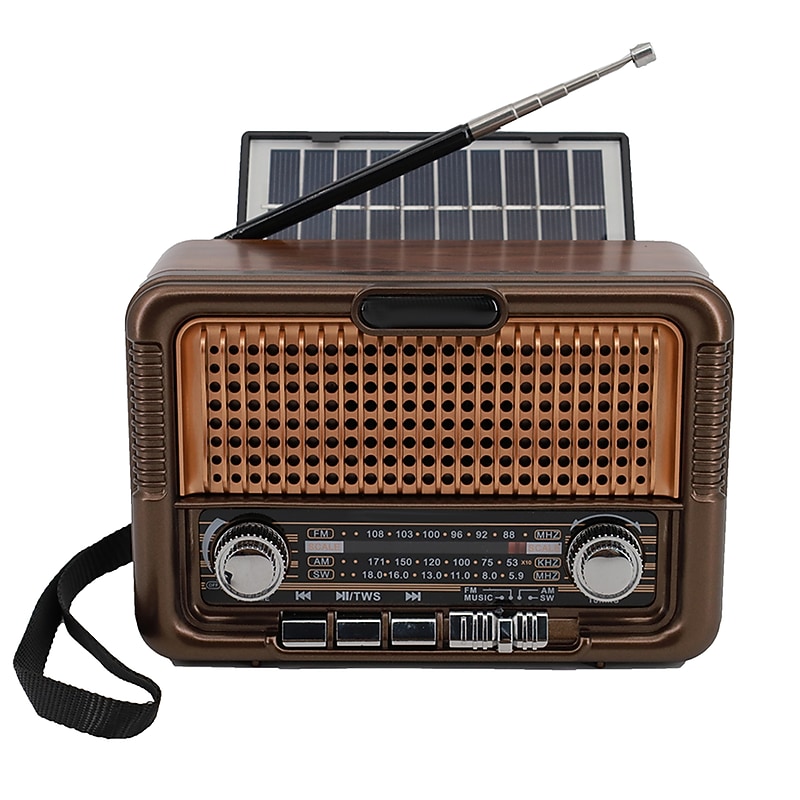QFX True Wireless Retro-Style Portable Bluetooth AM/FM/Shortwave Radio with Solar Panel, Brown (R-50) image 1