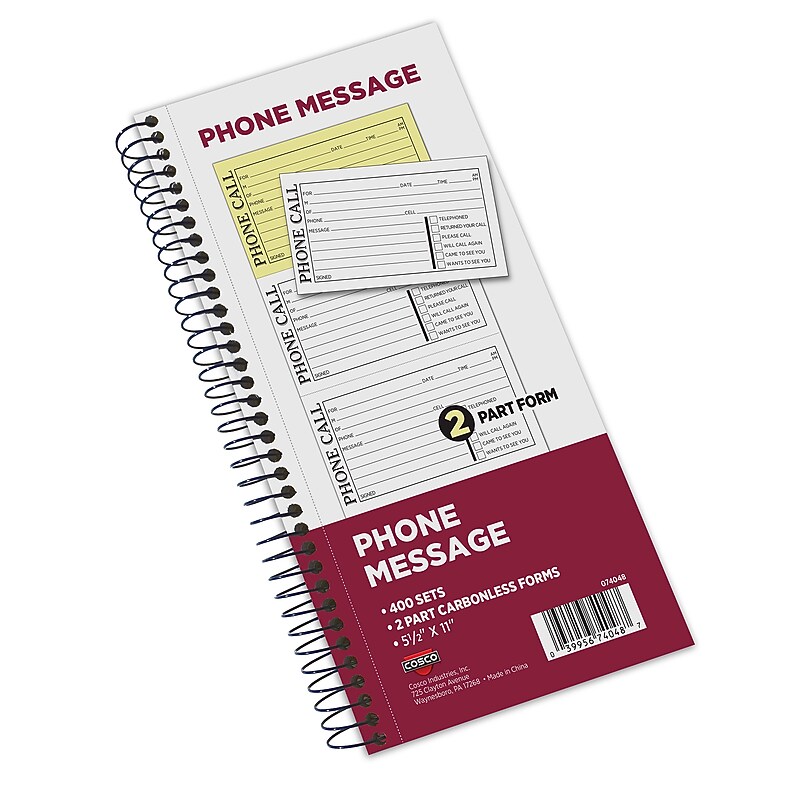 Cosco Phone Message Pad, 5.5" x 11", 100 Sheets/Pad, 2 Pads/Pack (074048) image 1