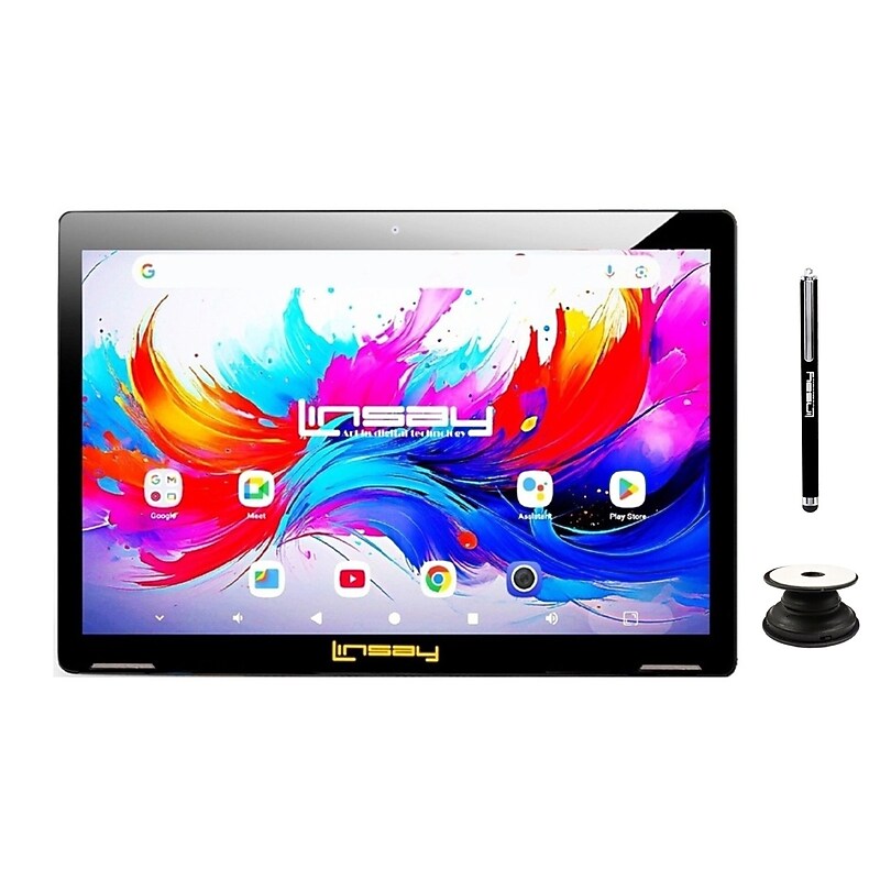 LINSAY F10 Series 10.1" Tablet, Wi-Fi, Octa Core, 256GB eMMC, Android 15, Black, POP Holder & Stylus Pen (F10IPGPLUS) image 1