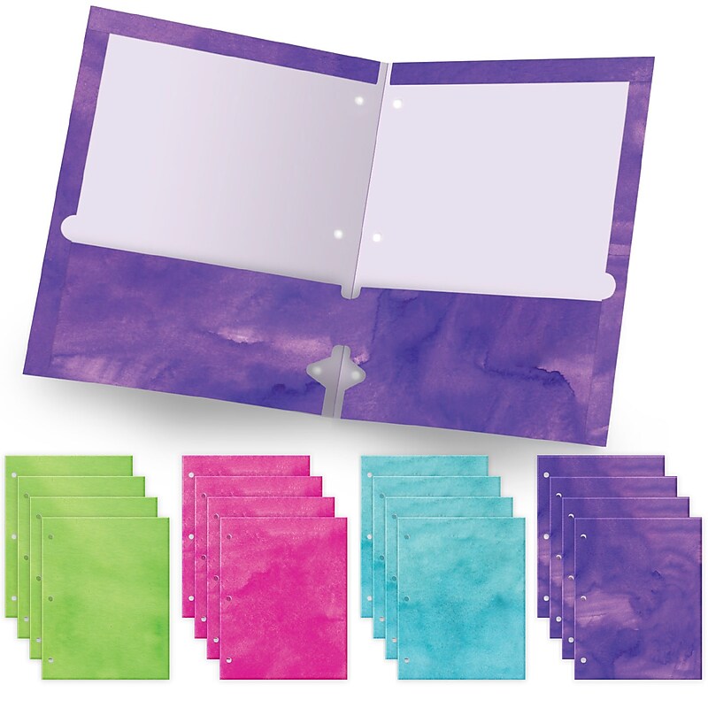 Global Printed Products Watercolor Solids 3-Hole Punched 2 Pocket Presentation Folder, Assorted Colors, 16/Pack (GPP-0100-F) image 1