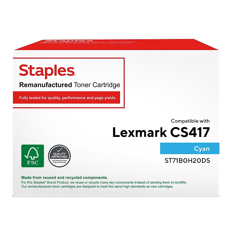 Staples Remanufactured Cyan High Yield Toner Cartridge Replacement for Lexmark (TR71B0H20DS/ST71B0H20DS) image 1