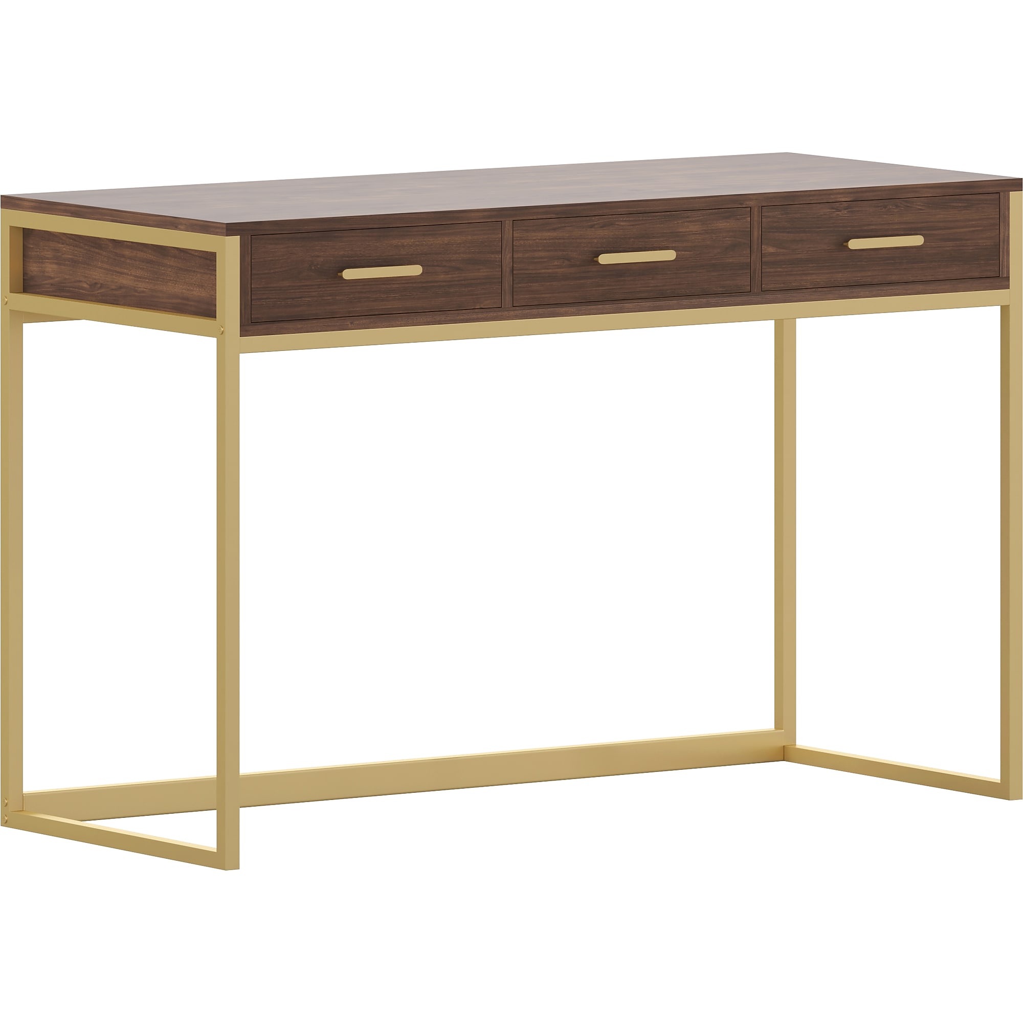 Martha Stewart Ollie 47″W Home Office Desk with 3 Drawers, Walnut/Polished Brass (ZGZP028BRGLD) Sansujyuku sansujyuku.com