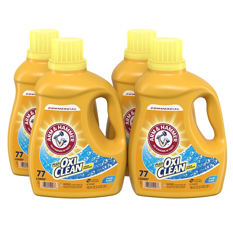 Arm & Hammer OxiClean HE Concentrated Liquid Laundry Detergent, Fresh, 77 Loads, 100.5 oz., 4/Carton (CDC3320050027) image 1