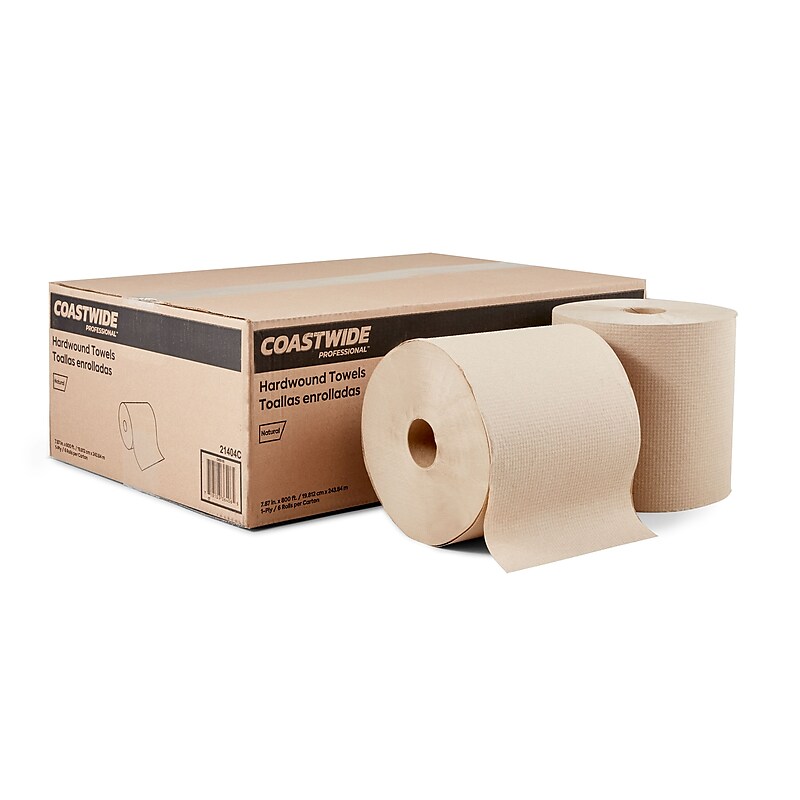 Coastwide Professional™ Recycled Hardwound Paper Towels, 1-Ply, 800 ft./Roll, 6 Rolls/Carton (CW20181) image 1