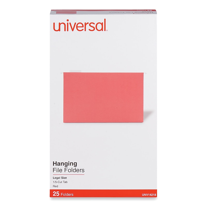 Universal Recycled Hanging File Folder, Legal Size, Red, 25/Box (UNV14218) image 1