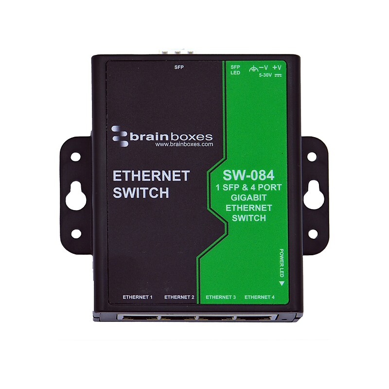 Brainboxes 4-Port Gigabit Ethernet Unmanaged Switch, Black (SW-084) image 1