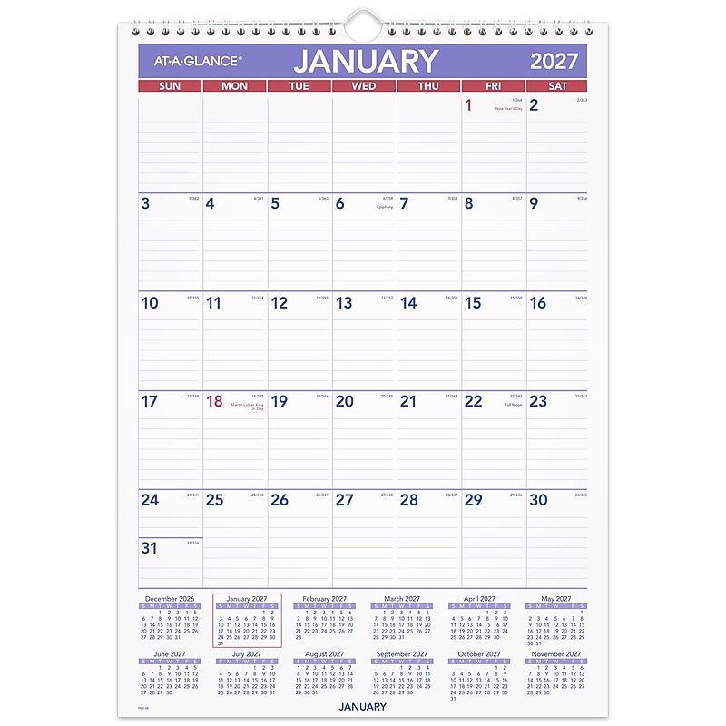 2027 AT-A-GLANCE 12" x 17" Monthly Wall Calendar, White/Purple (PM2-28-27) image 1