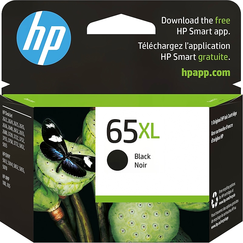 HP 65XL Black High Yield Ink Cartridge, Prints up to 300 Pages (N9K04AN#140) image 1