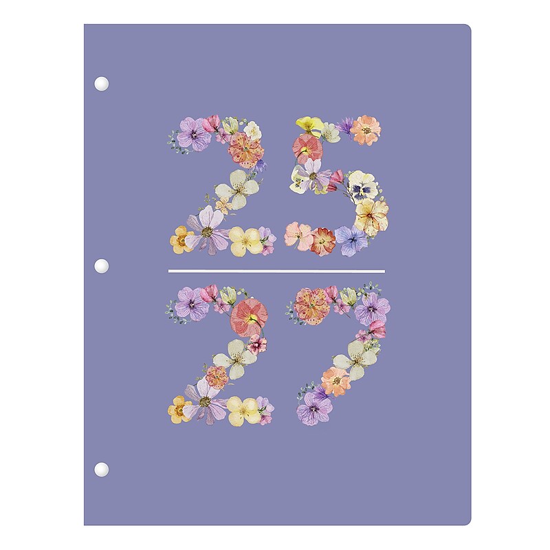 2025-2026 Blue Sky Floral 8.5" x 11" Academic Year Weekly & Monthly Student Planner, Plastic Cover, Light Purple (156704) image 1