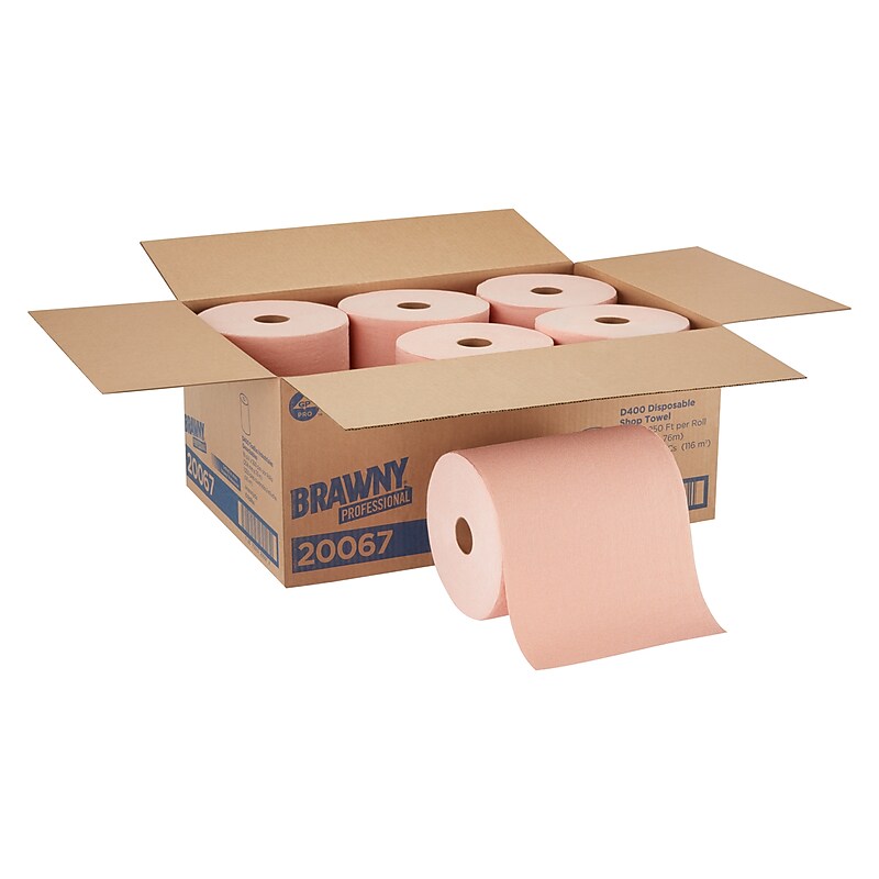Brawny Professional D400 Disposable Cleaning Towel, 250" x 10", Orange, 6/Carton (20067) image 1