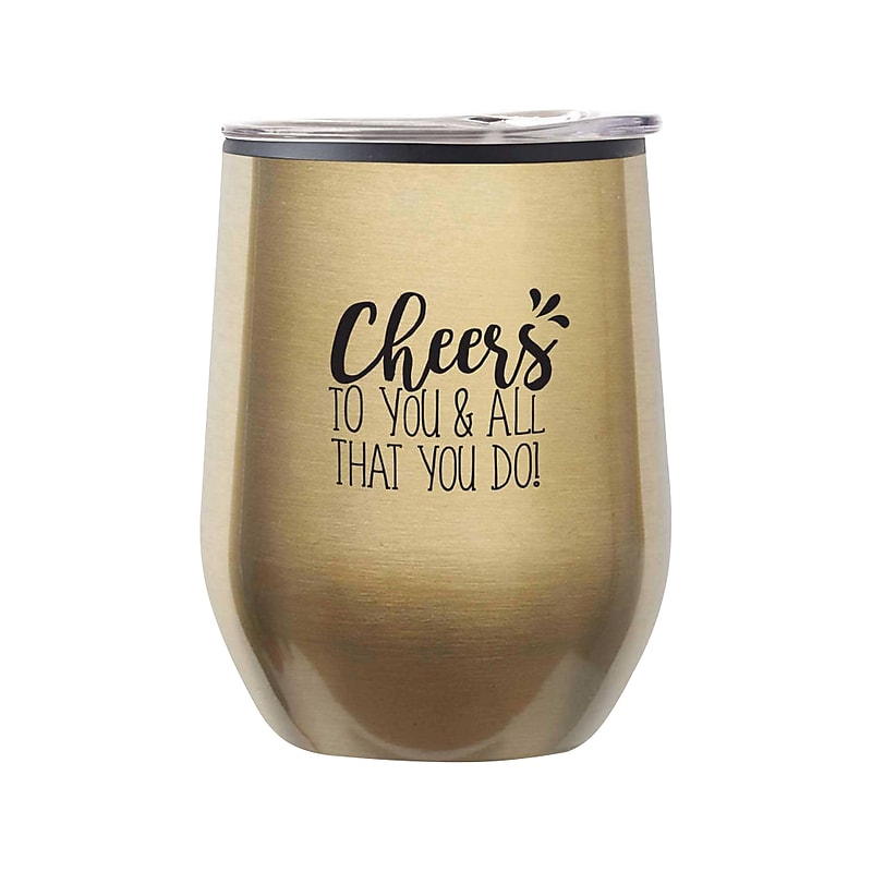 Baudville Cheers! Cheers to You Wine Tumbler, Gold Metallic, 12 oz. (79956) image 1