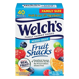Welch's Gluten Free Mixed Fruit Snacks, 0.9 oz., 40 Packs/Box (PIM94068)