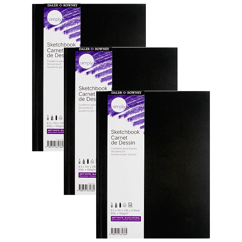 Daler-Rowney Simply 8.5" x 11" Hard Bound Sketch Book, 110 Sheets/Book, 3/Bundle (DRWD481100811-3) image 1