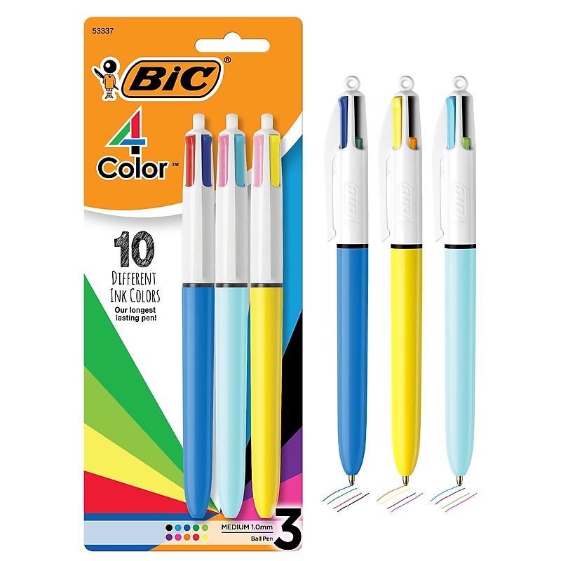 BIC 4-Color Retractable Ballpoint Pen, Medium Point, Assorted Inks, 3/Pack (MMXP31-AST) image 1