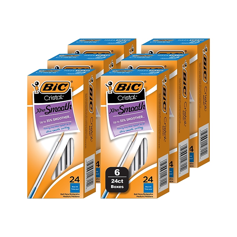 BIC Cristal Xtra Smooth Ballpoint Pen, Medium Point, Blue Ink, 24/Box, 6 Boxes/Pack (MS144E-BLU) image 1